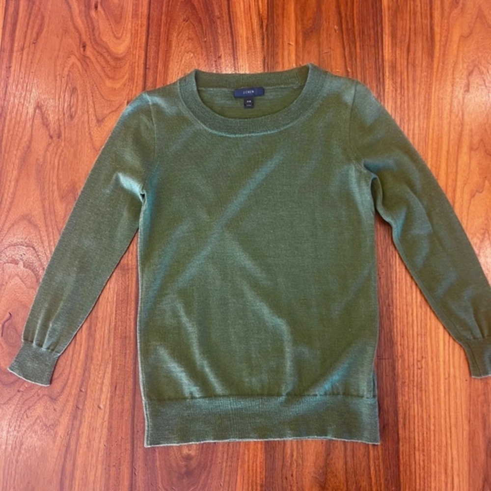 J. Crew Tippi Merino Wool 3/4 Sleeve Sweater in Forrest Green PXS